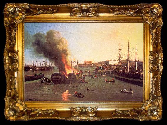 framed  Nahl, Charles Christian Fire in San Francisco Bay, ta009-2